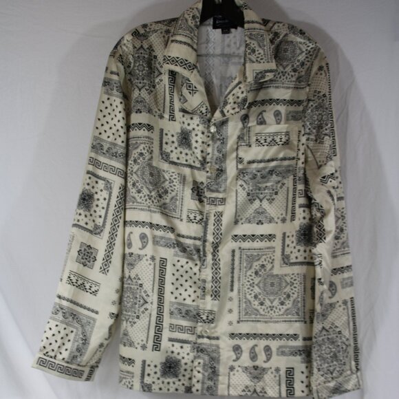 Dogg Supply Men’s White/Black Geometric Long Sleeve Button Up Shirt Size Medium - Picture 1 of 11